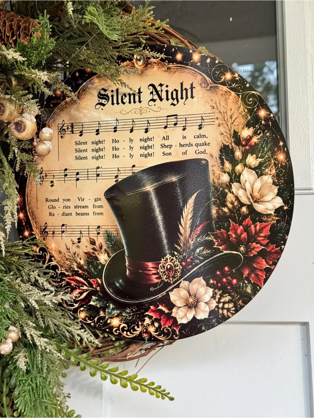 Elegant Black & Gold “Silent Night” Wreath